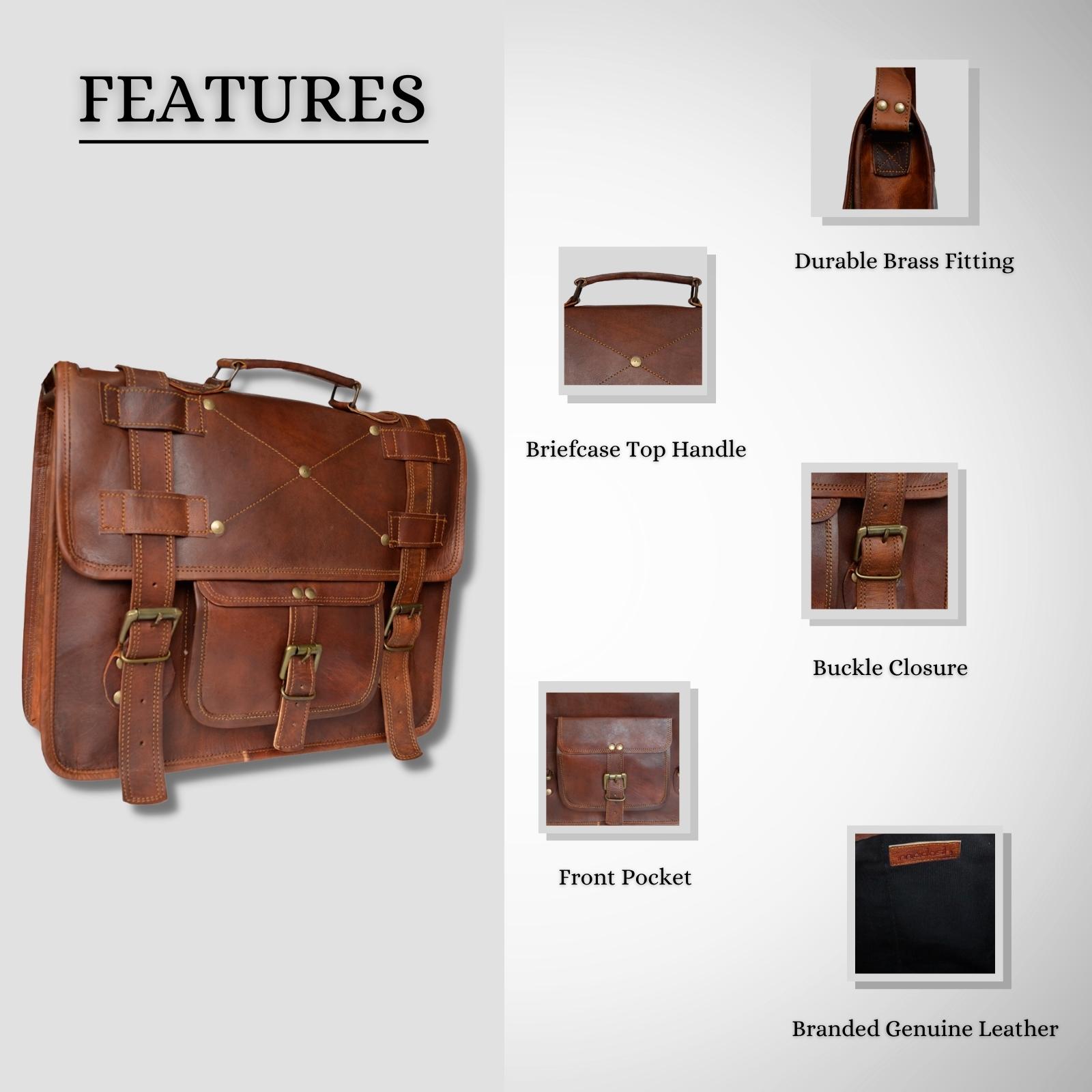 Men's Genuine Leather Brown Briefcase Laptop Crossbody Office Bag